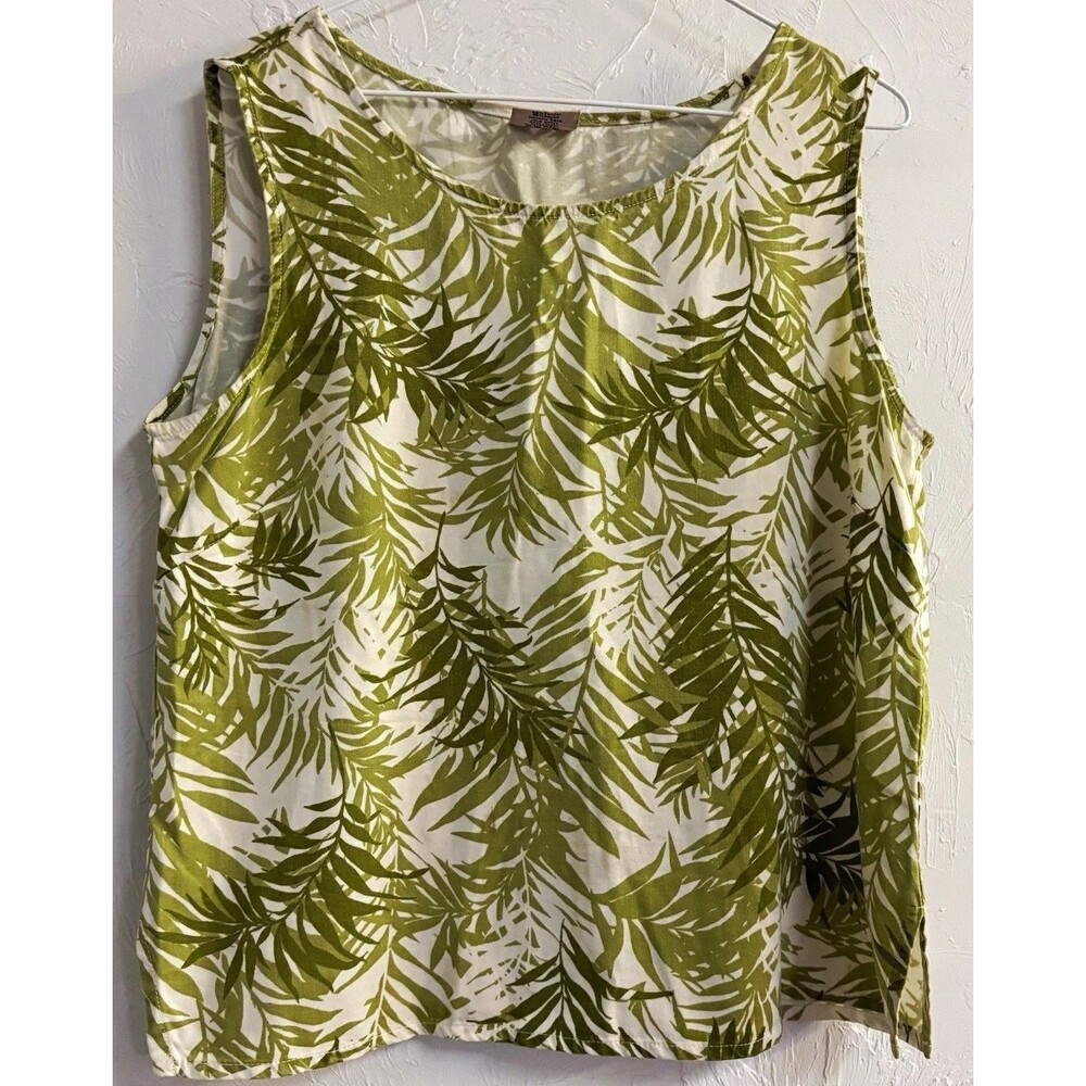 Click Women’s Tank Top XL Green/White Tropical Floral Scoop Neck Sleeveless